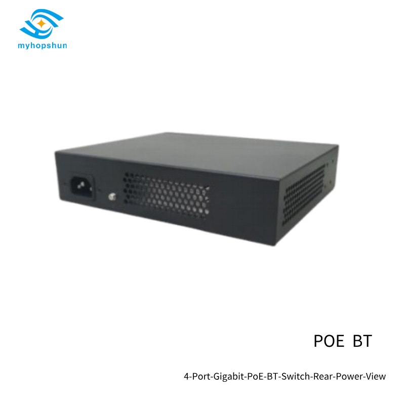 4-Port Gigabit PoE BT Switch  1 RJ45 + 1 SFP Uplink  802.3bt 70W  myhopshun