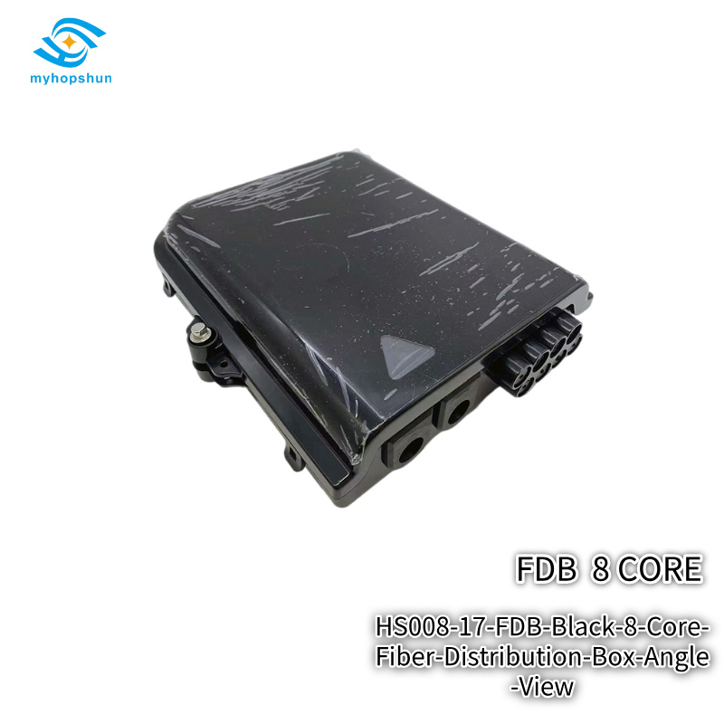 HS008-17-FDB-Black-8-Core-Fiber-Distribution-Box-Angle-View