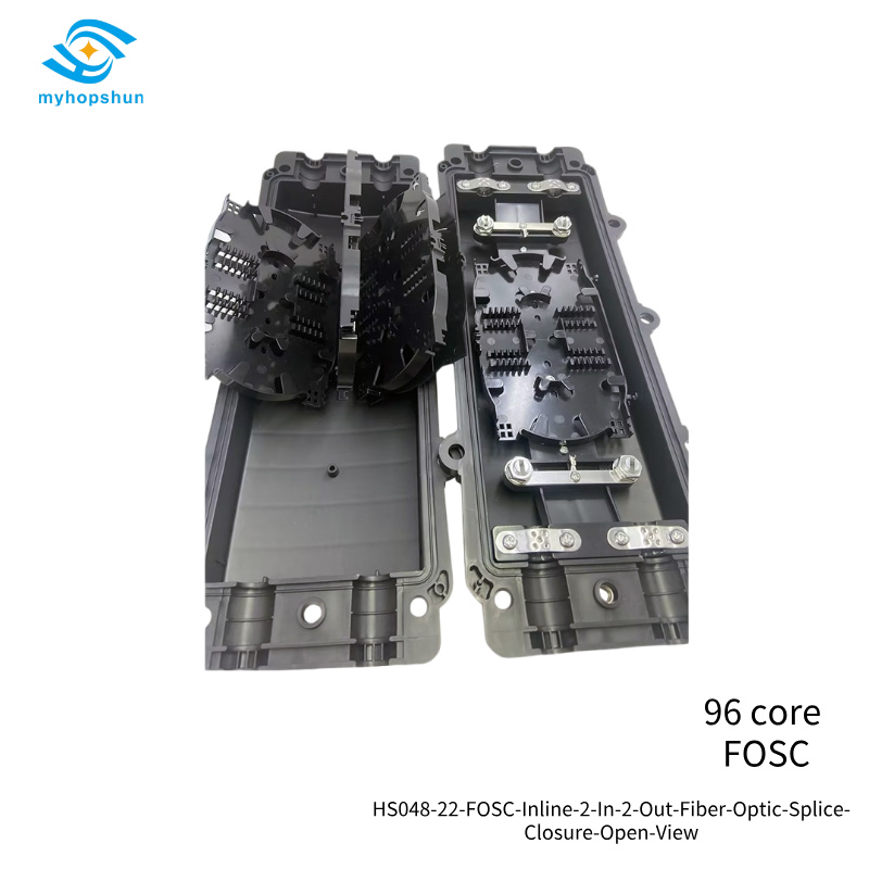 HS048-22-FOSC-Inline-2-In-2-Out-Fiber-Optic-Splice-Closure-Open-View