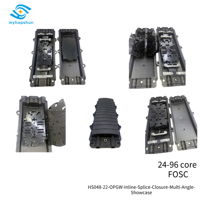 HS048-22-OPGW-Inline-Splice-Closure-Multi-Angle-Showcase