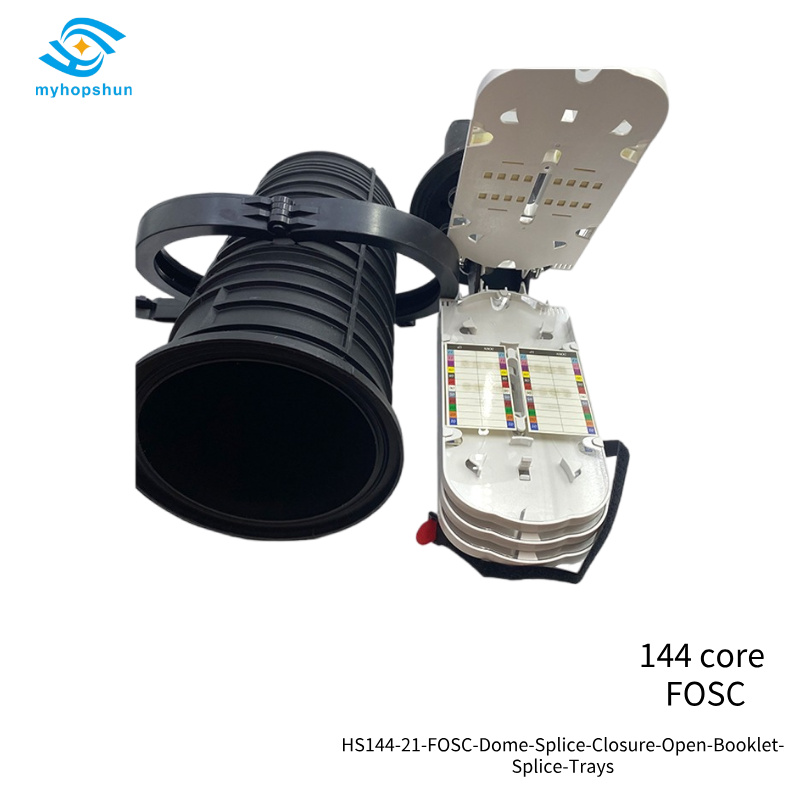 HS144-21-FOSC-Dome-Splice-Closure-Open-Booklet-Splice-Trays
