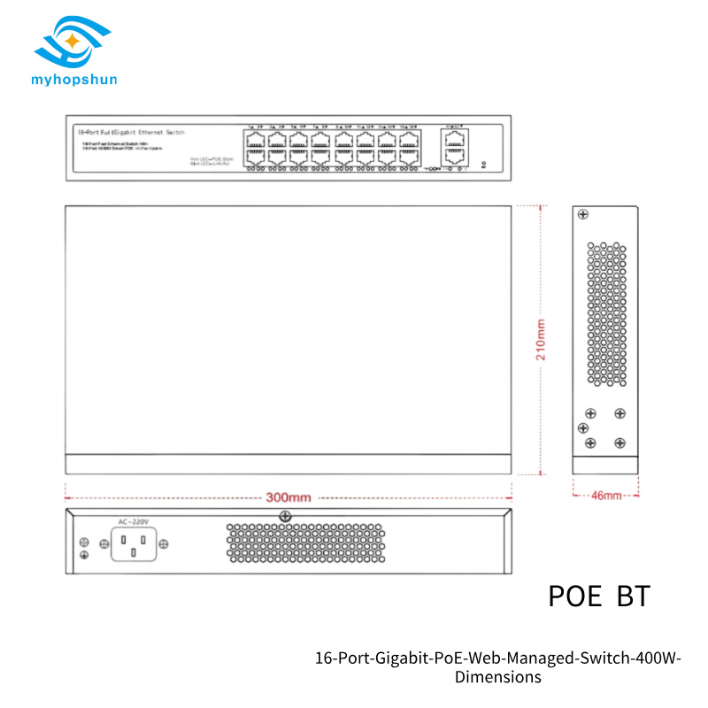 16-Port-Gigabit-PoE-Web-Managed-Switch-400W-Dimensions