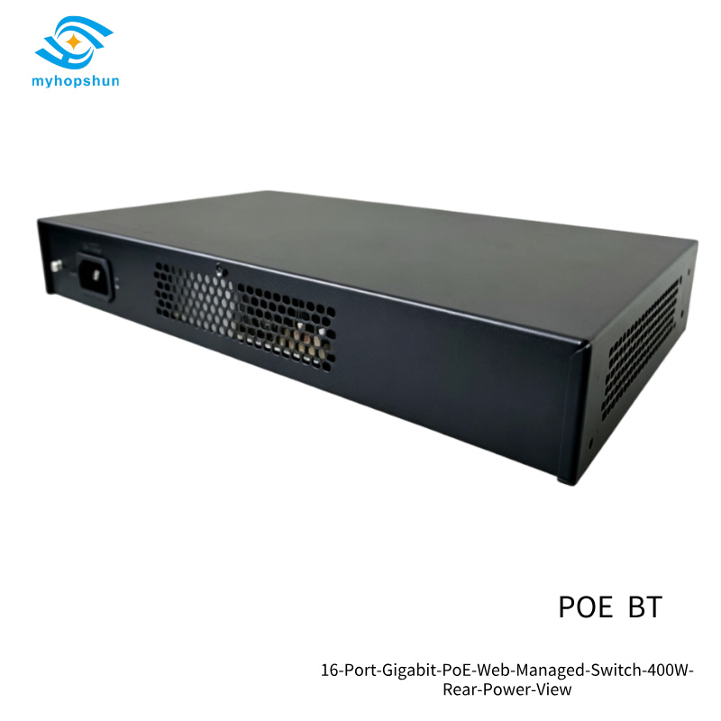 16-Port-Gigabit-PoE-Web-Managed-Switch-400W-Rear-Power-View