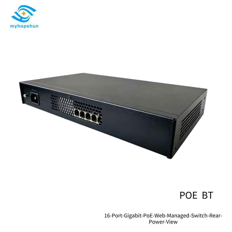 16-Port-Gigabit-PoE-Web-Managed-Switch-Rear-Power-View