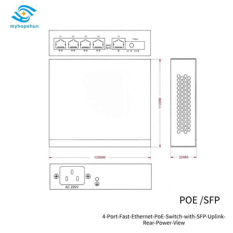 4-Port-Fast-Ethernet-PoE-Switch-with-SFP-Uplink-Dimensions