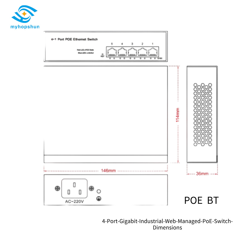 4-Port-Gigabit-Industrial-Web-Managed-PoE-Switch-Dimensions