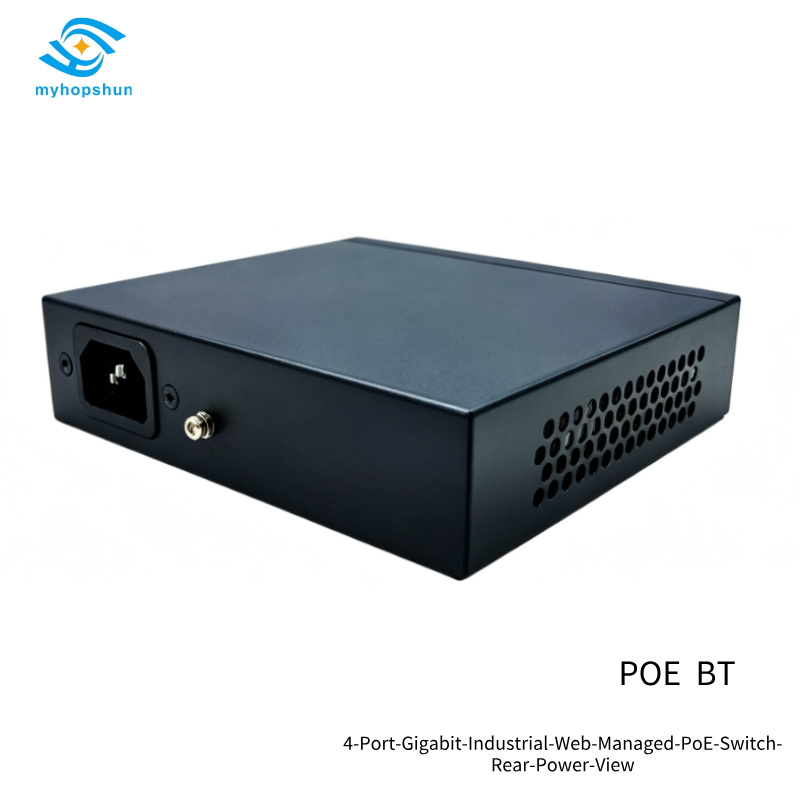 4-Port-Gigabit-Industrial-Web-Managed-PoE-Switch-Rear-Power-View