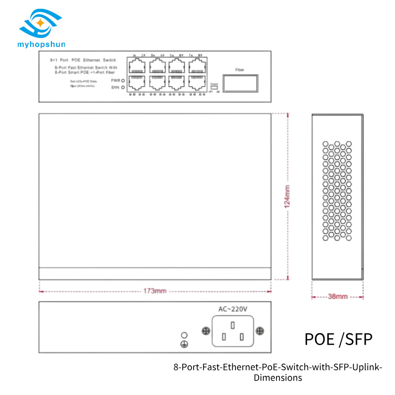 8-Port-Fast-Ethernet-PoE-Switch-with-SFP-Uplink-Dimensions