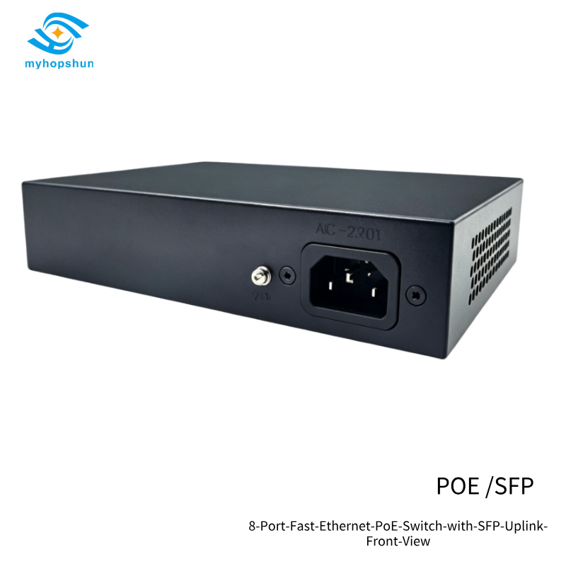 8-Port-Fast-Ethernet-PoE-Switch-with-SFP-Uplink-Rear-Power-View